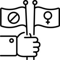 Protest flags in hands, linear style icon vector