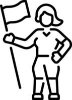 A line style icon of a character holding feminist flag vector