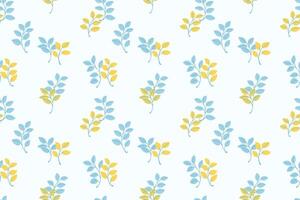 Seamless pattern featuring delicate foliage with yellow and blue leaves on a light background. Minimalist cute ornament inspired design for textiles, packaging, invitations, childrens print vector