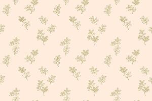 Seamless pattern featuring minimalist line drawn leaves arranged on a pastel or gentle background. Plain nature ornament for textiles, wrapping paper, wallpapers, and branding designs vector