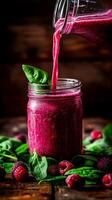 Interactive Smoothie Setup with Toppings on Wooden Board photo