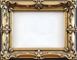 Gold picture frame isolated on white background. Computer generated 3D photo rendering.