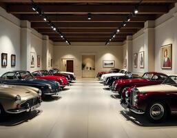 Collection of old american cars in the museum. photo