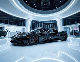 3D rendering of a brand-less generic concept car in a studio environment photo