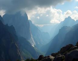 Panoramic view of the mountains and the fjord. photo