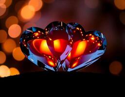 Heart shaped diamond on bokeh background. Valentines day concept photo