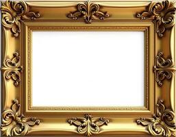 Gold picture frame isolated on white background. Computer generated 3D photo rendering1