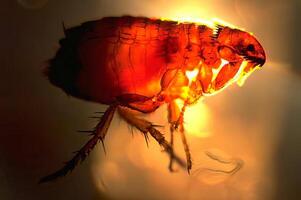 A flea on a black background with a bright light photo