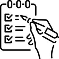 A linear style icon of marking checklist with pen vector