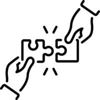 A linear style icon of two hands combining a puzzle depicting a solution vector