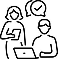 Business conversation between two characters, line style icon vector