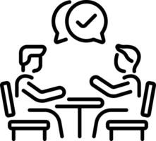 A line style icon of two characters sitting on table depicting client meeting vector