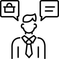 A linear style icon of a salesperson talking about his product vector