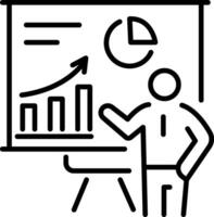 A character giving presentation on board, line style icon vector