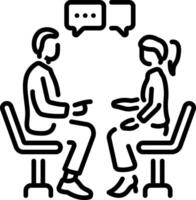 A line style icon of two characters doing team discussion vector