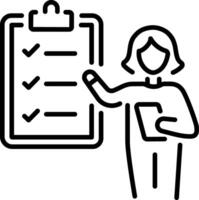 A character explaining clearance form, line style icon vector