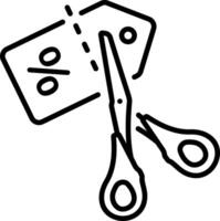 A linear style icon of cutting a tag with scissors depicting deduction vector