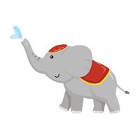 An illustration of a cute baby elephant with a red saddle, spraying water from its trunk. This image is perfect for children's designs, animal themed illustrations, and playful graphics. vector