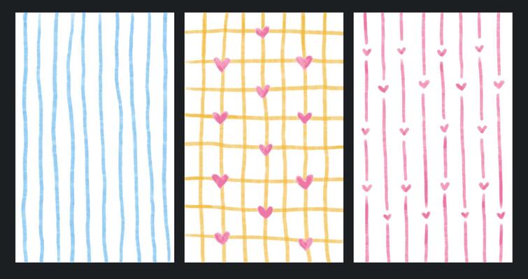 Charming vintage striped background with heart. Hand painted brush strokes. Abstract backdrop