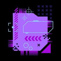 Glitch tech banner, futuristic cybernetic circuit board concept featuring a purple palette vector