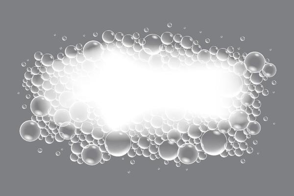 Soap bubbles, displaying unique designs, gracefully float on a plain gray surface