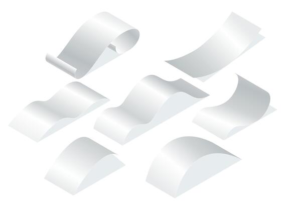 Payment check and receipts with shadows. Set of curved financial paper, purchase invoice. Buying, bill or calculate pay. Receipt the seller forms