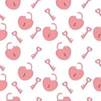 Heart shaped padlock with key seamless pattern. Repeating romantic background. vector