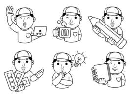 man graphic designer cartoon character line art vector