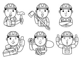 man builder cartoon character line art vector
