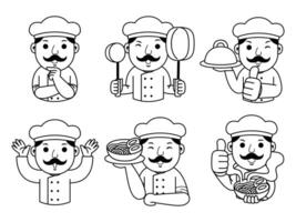 man chef cartoon character line art vector