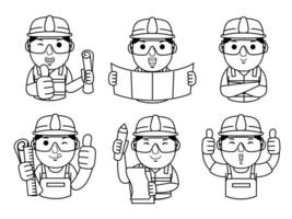 man engineer cartoon character line art vector