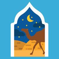 illustration of a camel and desert in front of a door vector