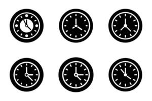 Clock icon set in flat illustration with line art silhouette style vector