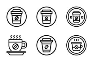Coffee icon set with flat design and line art silhouette vector