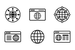 Browser icon set with flat design and line art silhouette vector