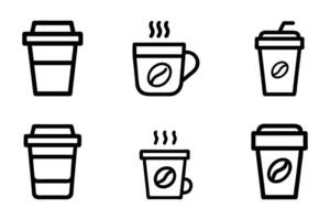 Coffee icon collection in flat design with line art silhouette vector