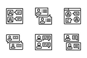 Chat icon set with flat design and line art silhouette vector