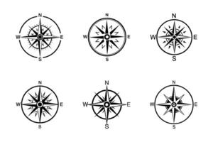 Compass isolated icon collection in flat line art style vector