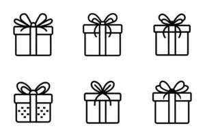 Set of Simple Gift Box Icons Flat Line Art Design vector