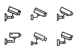 Security camera icon collection in flat line vector