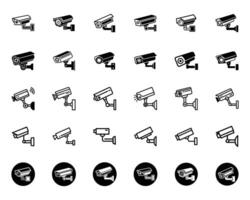 Security camera isolated flat design line art silhouette icon collection vector