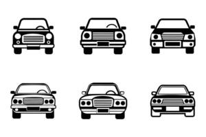Car icon set with flat design and line art silhouette vector