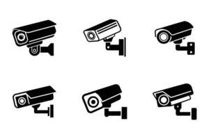 Security camera isolated line art flat illustration icon collection vector