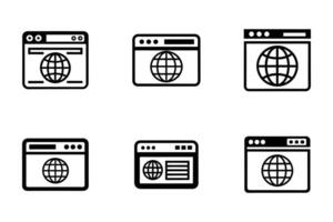 Browser silhouette icon pack in flat line art style vector