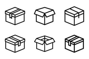 Isolated Box Icons Minimal Line Art Style Set vector