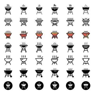 Collection of isolated barbecue icons simple illustrations
