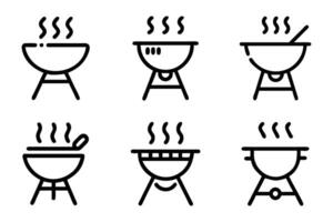 Clean barbecue icon set flat and minimalistic line art vector