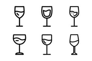 Isolated wine glass icons minimal line art style set vector