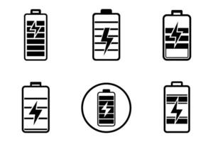 Clean battery icon set flat and minimalistic line art vector