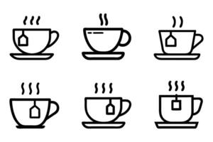 Isolated tea cup icons minimal line art style set vector